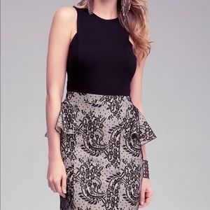 NWT Bebe Black Lace Jersey Peplum Dress